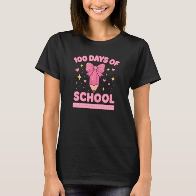 Cute Coquette Bow 100 Days of School Girls T Shirt (Framsida)