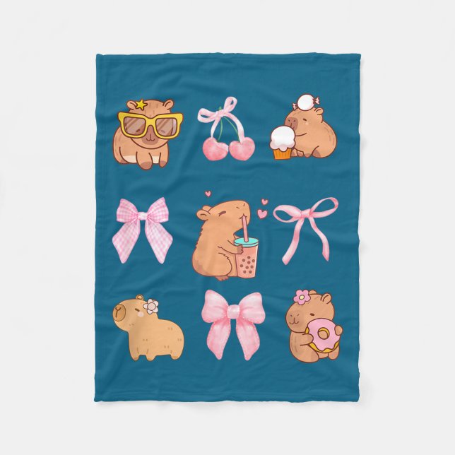 Cute Coquette Bow Capybara Pajamas Pjs Clothes Gir Fleecefilt (Framsidan)