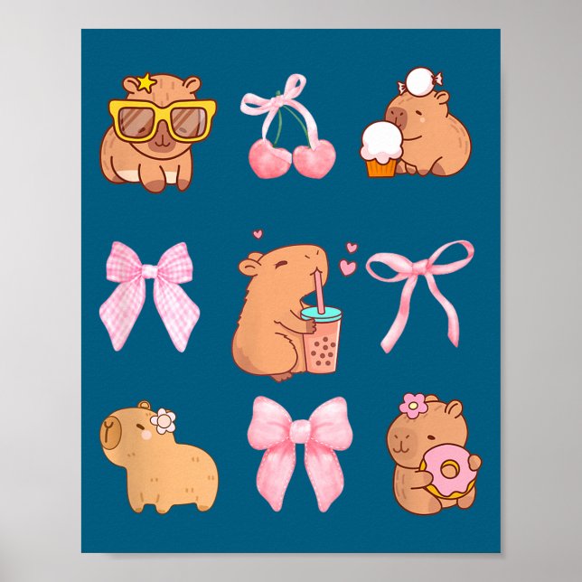 Cute Coquette Bow Capybara Pajamas Pjs Clothes Gir Poster (Framsidan)