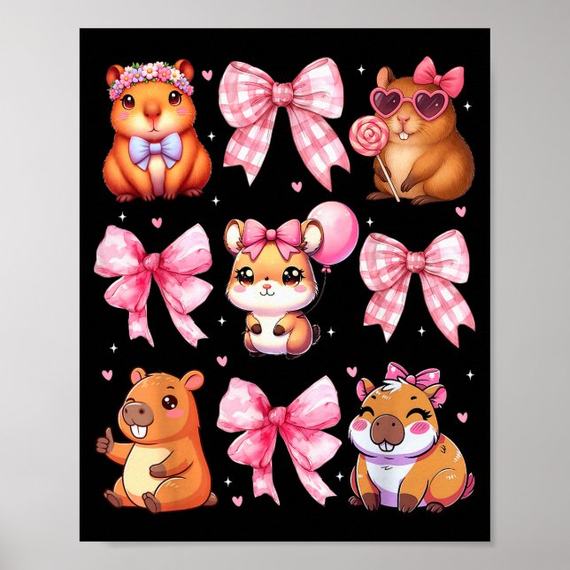 Cute Coquette Bow Capybara Pajamas Pjs Clothes Gir Poster (Framsidan)