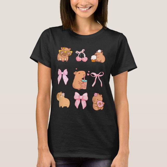 Cute Coquette Bow Capybara Pajamas Pjs Clothes Gir T Shirt (Framsida)