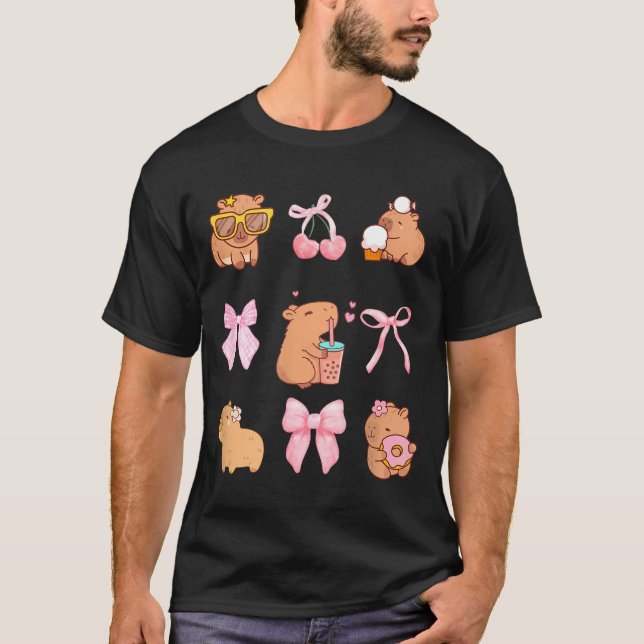 Cute Coquette Bow Capybara Pajamas Pjs Clothes Gir T Shirt (Framsida)