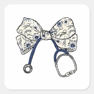 Cute Coquette Bow Coquette Bow Nurse Nursing Fyrkantigt Klistermärke