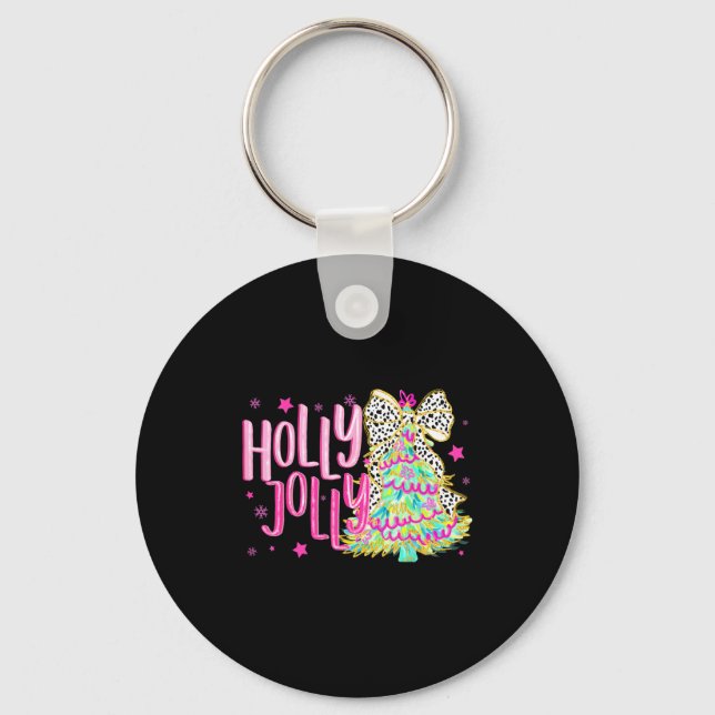 Cute Coquette Bow Girls Christmas Tree Merry Xmas  Nyckelring (Framsida)