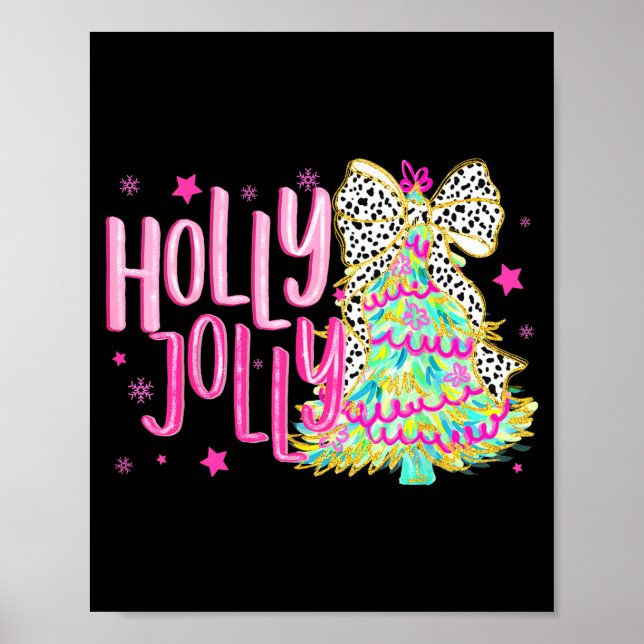 Cute Coquette Bow Girls Christmas Tree Merry Xmas  Poster (Framsidan)