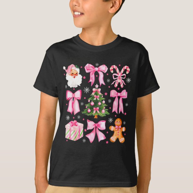 Cute Coquette Bow Nk Christmas Tree Santa Gingerbr T Shirt (Framsida)