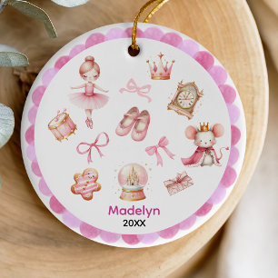 Cute coquette bow Nutcracker ballerina rosa Julgransprydnad Keramik