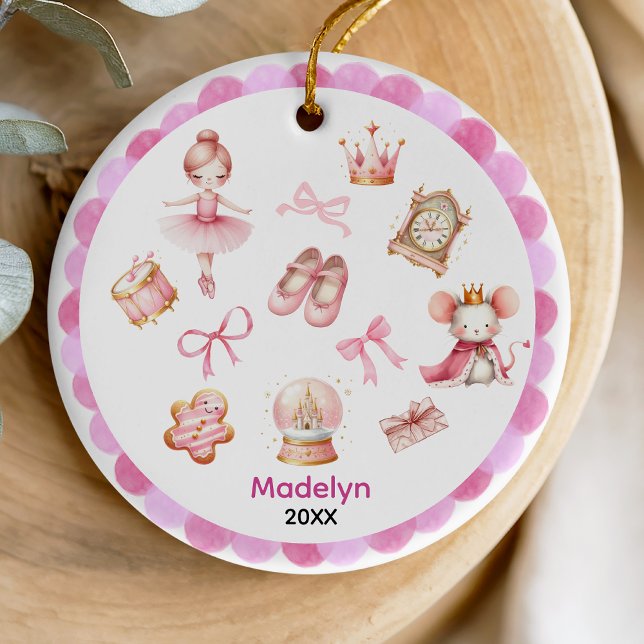 Cute coquette bow Nutcracker ballerina rosa Julgransprydnad Keramik (Skapare uppladdad)