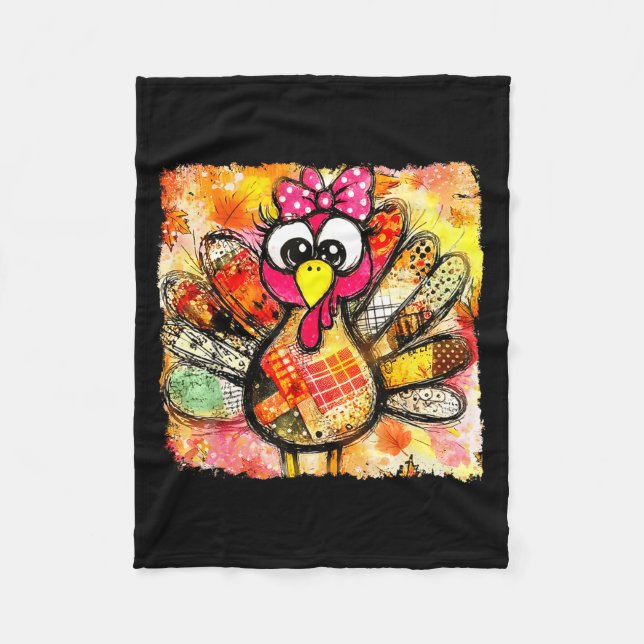 Cute Coquette Bow Patchwork Autumn Fall Thanksgivi Fleecefilt (Framsidan)