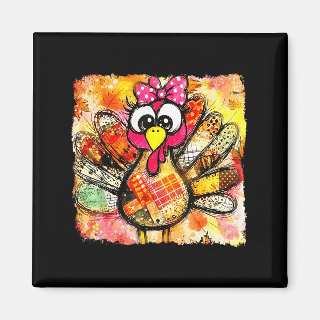 Cute Coquette Bow Patchwork Autumn Fall Thanksgivi Magnet (Framsidan)