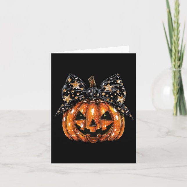 Cute Coquette Bow Pumpkin Halloween Women Spooky S Kort (Framsida)
