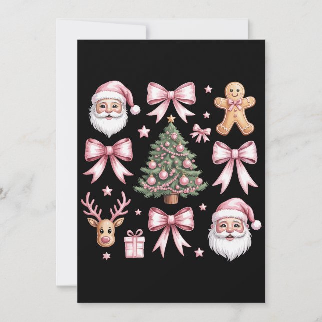 Cute Coquette Bow Rosa Julgran Santa Ginger Julkort (Framsida)