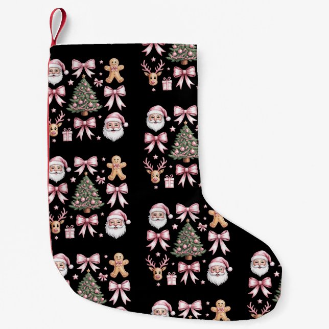 Cute Coquette Bow Rosa Julgran Santa Ginger Liten Julstrumpa (Framsidan)