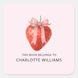 Cute Coquette Bow Strawberry Back to school Kids Fyrkantigt Klistermärke