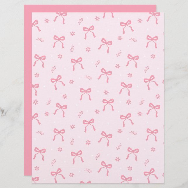Cute Coquette Bows and Blossoms Scrapbook Paper (Fram/baksida)