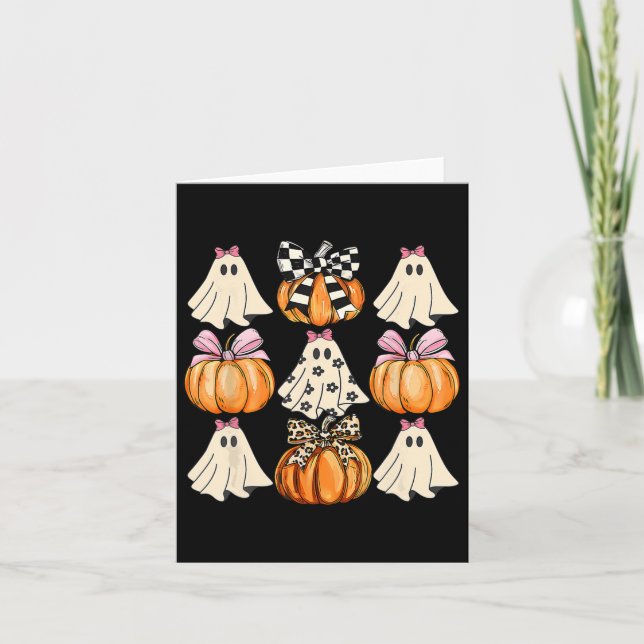 Cute Coquette Bows Ghost Pumpkin Season Halloween Kort (Framsida)
