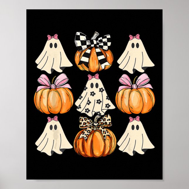 Cute Coquette Bows Ghost Pumpkin Season Halloween Poster (Framsidan)