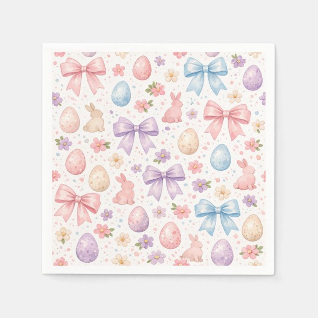 Cute Coquette Bunny & Pink Bows Easter Napkins Pappersservett (Framsidan)