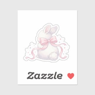 Cute Coquette Bunny Pink Ribbon Bow Easter Sticker Klistermärken
