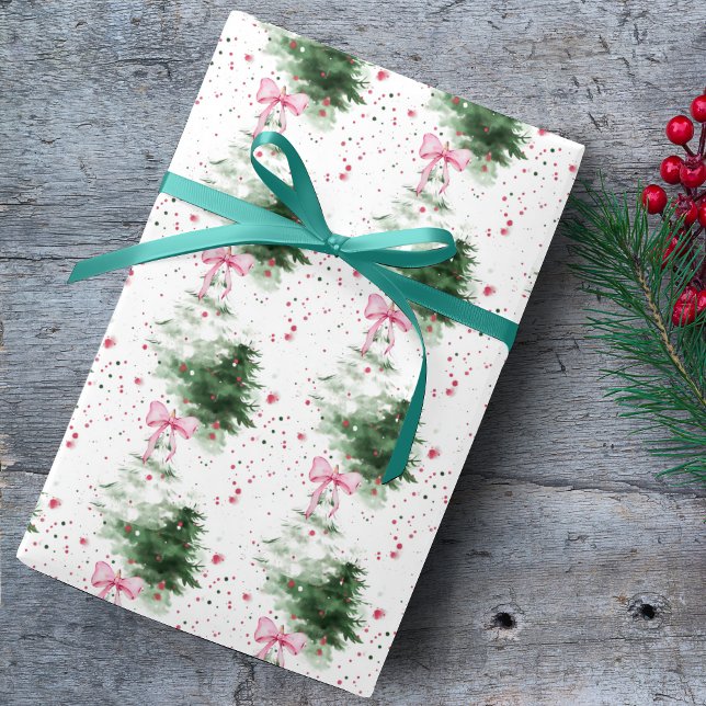 Cute Coquette Christmas trees white Presentpapper (Skapare uppladdad)