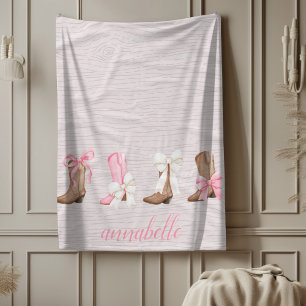 Cute Coquette Cowgirl Boots Personlig Fleecefilt