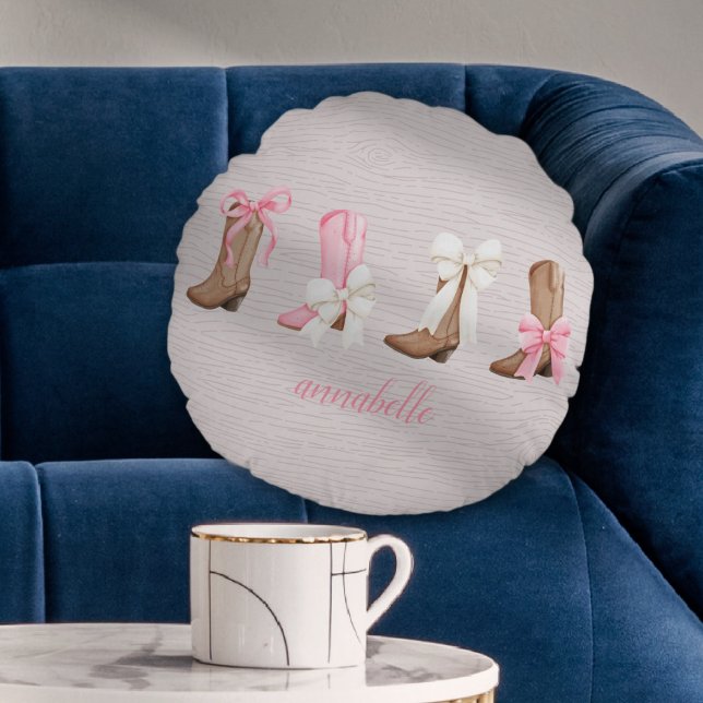 Cute Coquette Cowgirl Boots Personlig Rund Kudde (Cute Coquette Cowgirl Boots Personalized Round Pillow)