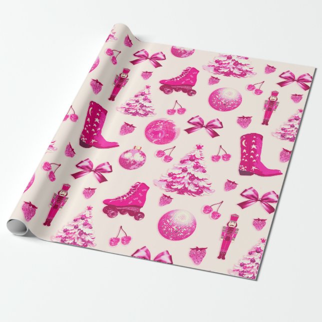 Cute Coquette Girly Preppy Rosa jul Presentpapper (Utrullad)