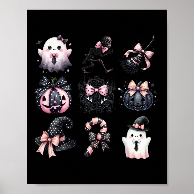 Cute Coquette Halloween Bows Black Rosa Halloween Poster (Framsidan)