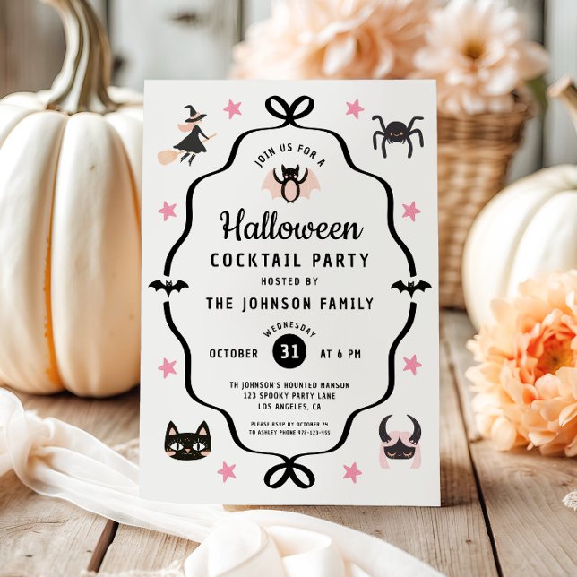 Cute Coquette Halloween Cocktail Party Inbjudningar (Cute Coquette Halloween Cocktail Party Invitation)