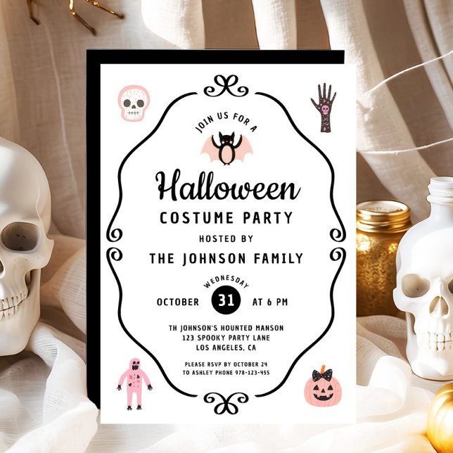 Cute Coquette Halloween Costume Party Inbjudningar (Cute Coquette Halloween Costume Party Invitation)