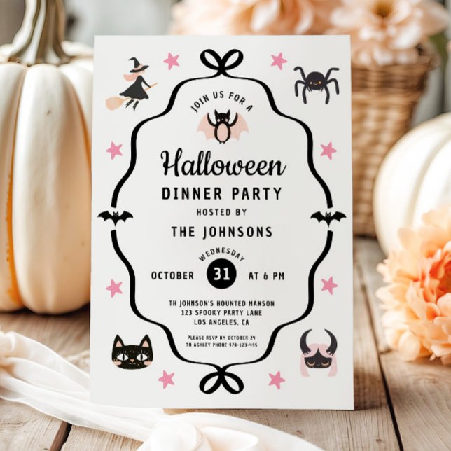 Cute Coquette Halloween Middag Party Inbjudningar (Cute Coquette Halloween Dinner Party Invitation)