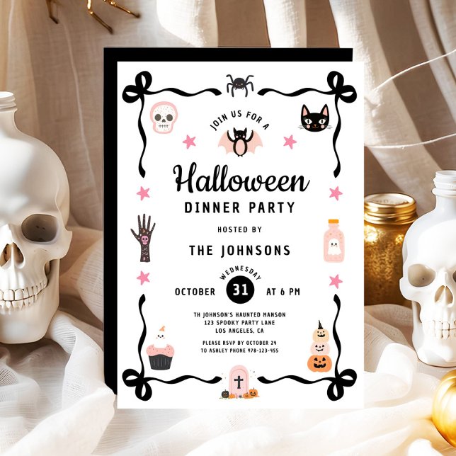 Cute Coquette Halloween Middag Party Inbjudningar (Cute Coquette Halloween Dinner Party Invitation)