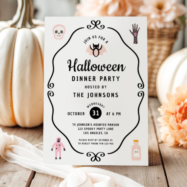 Cute Coquette Halloween Middag Party Inbjudningar (Cute Coquette Halloween Dinner Party Invitation)