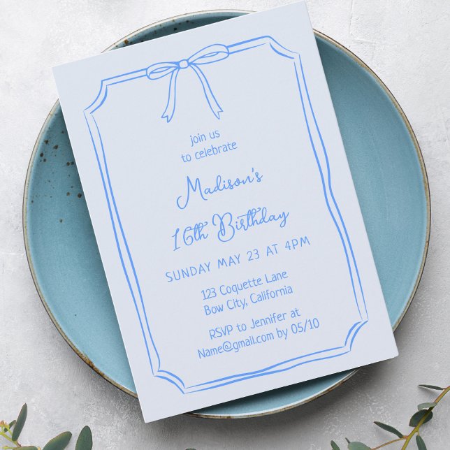 Cute Coquette Hand plockade Bow Whimsical Birthday Inbjudningar (Skapare uppladdad)