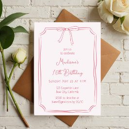 Cute Coquette Hand plockade Bow Whimsical Birthday Inbjudningar