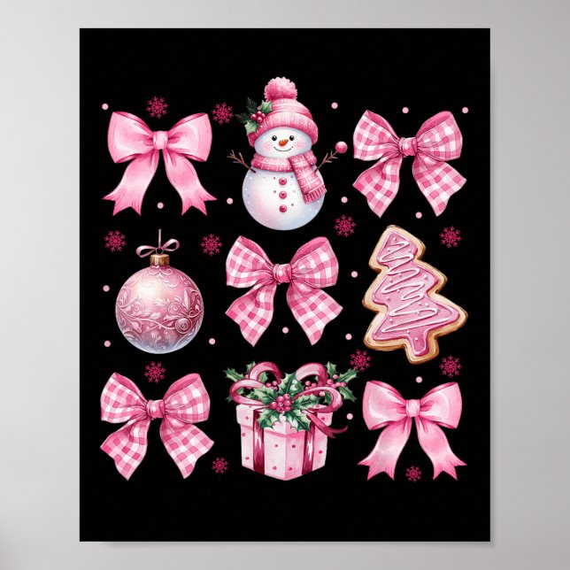 Cute Coquette Jul Rosa Bows Santa Gingerbrea Poster (Framsidan)