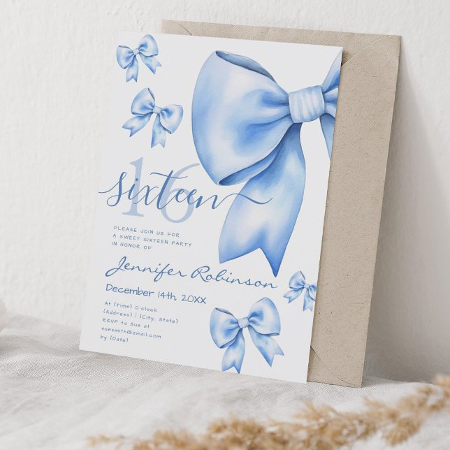 Cute Coquette Navy Blue Bow Sweet 16 Inbjudningar (Cute Coquette Navy Blue Bow Sweet 16 Invitation)