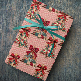 Cute coquette patchwork christmas trees gingham presentpapper