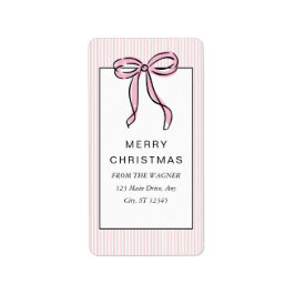 Cute Coquette Pink Bow Merry Christmas Adressetikett