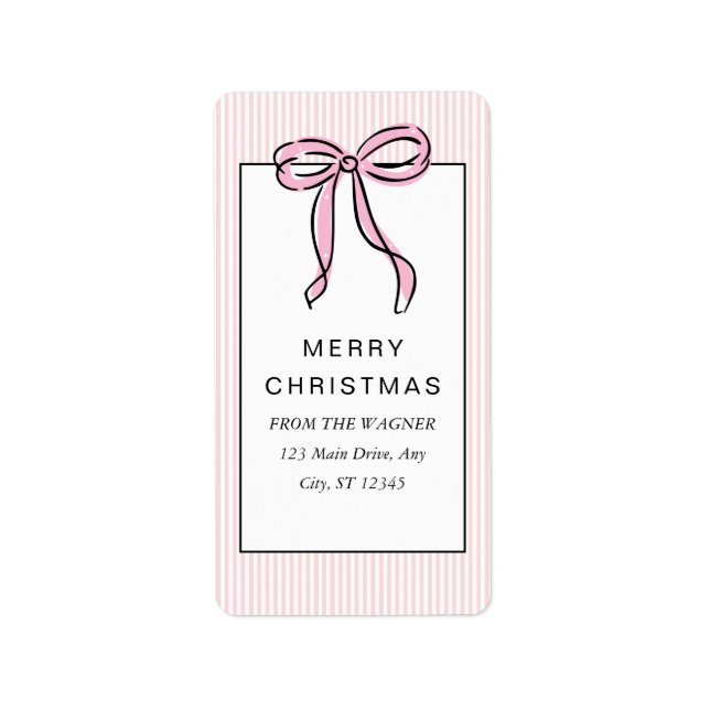 Cute Coquette Pink Bow Merry Christmas Adressetikett (Framsidan)