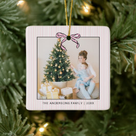 Cute Coquette Pink Bow Photo Christmas Julgransprydnad Keramik