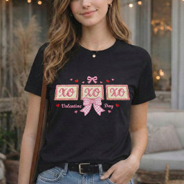 Cute Coquette Pink Gingham XOXO Valentine's Day T Shirt