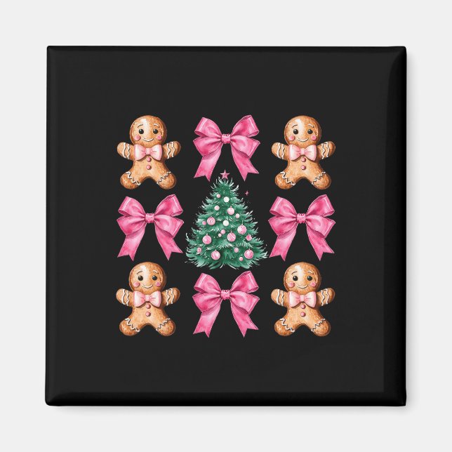 Cute Coquette Rosa Bow Julafton Pepparkaksgubbe Kr Magnet (Framsidan)