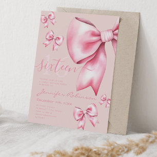 Cute Coquette Rosa Bow Sweet 16 Blek Ro Inbjudningar