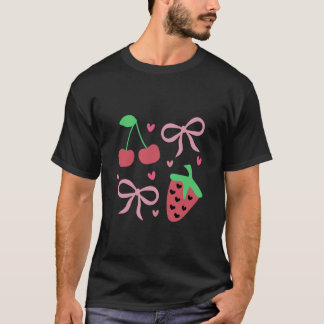 Cute Coquette Strawbär Cherries and Bows T Shirt