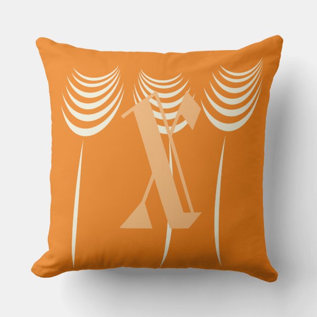 Cute Coral Black Anpassningsbar Monogram Blommigt Kudde (Framsida)