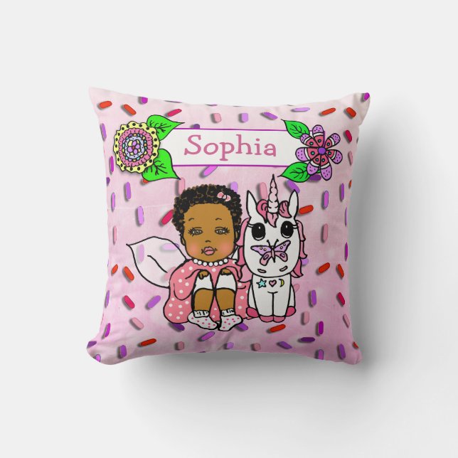 Cute Coral Fairy and Flowers Candy Sprinkles Kudde (Framsida)