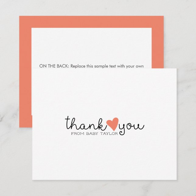 Cute Coral Orange Heart Baby Shower Tack (Fram/baksida)