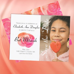 Cute Coral Orange, Rosa ros Bat mitzvah Spara Inbjudningar