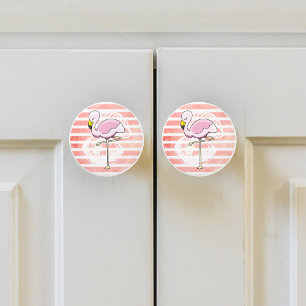 Cute Coral Peach Stripe Flamingo Knopp